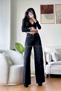 Smoked Cotton High Waist Denim Pants