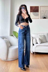 Denim Blue Cotton High Waist Denim Pants