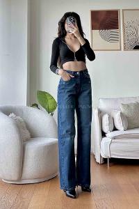 Denim Blue Cotton High Waist Denim Pants