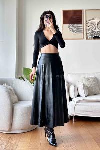 Black Faux Leather Unprinted Skirt