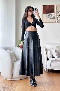 Black Faux Leather Unprinted Skirt