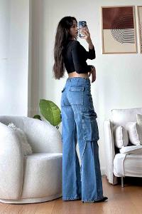 Blue Cotton High Waist Denim Pants