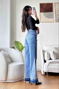 Blue Cotton High Waist Denim Pants