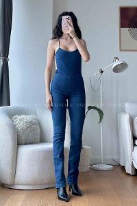 Denim Blue Shirt Collar Denim Unprinted Overalls