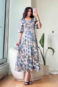 Blue Normal Neck Cotton Fabric Unprinted Dresess