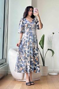 Blue Normal Neck Cotton Fabric Unprinted Dresess