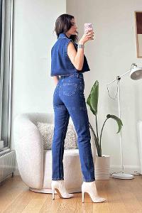 Dark Blue Scoop Neck Long Arm Without Accessories Cotton Fabric Regular Trousers Comfortable Suit