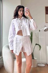 White Scoop Neck Long Arm Without Accessories Cotton Fabric Regular Trousers Comfortable Suit