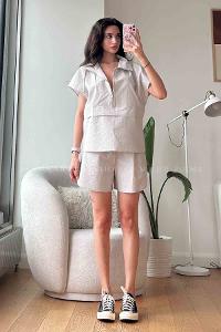 Gray Scoop Neck Long Arm Without Accessories Cotton Fabric Regular Trousers Comfortable Suit