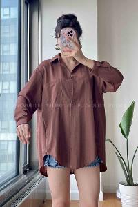 Brown Shirt Collar Long Arm Cotton Fabric Unprinted Shirt