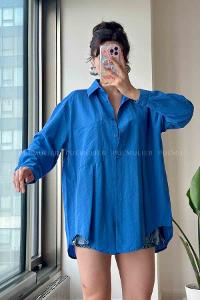 Blue Shirt Collar Long Arm Cotton Fabric Unprinted Shirt