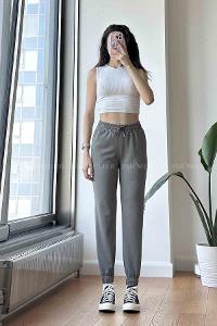 Gray Regular Trousers High Waist Regular Cut Bottom Tracksuit