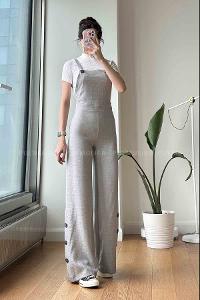 Gray Shirt Collar Denim Unprinted Overalls