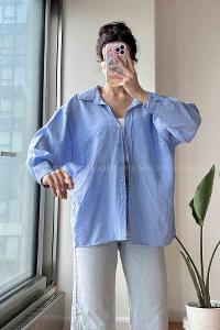 Blue Shirt Collar Long Arm Cotton Fabric Unprinted Shirt