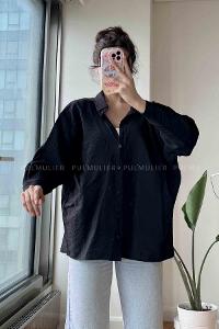 Black Shirt Collar Long Arm Cotton Fabric Unprinted Shirt