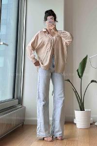 Mink Shirt Collar Long Arm Cotton Fabric Unprinted Shirt