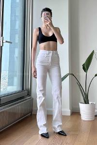 White Cotton High Waist Denim Pants