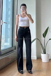 Smoked Cotton High Waist Denim Pants