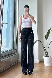 Smoked Cotton High Waist Denim Pants