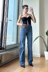 Blue Cotton High Waist Denim Pants