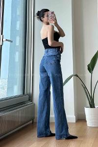 Blue Cotton High Waist Denim Pants