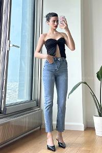 Light Blue Cotton High Waist Denim Pants