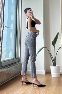 Smoked Cotton High Waist Denim Pants