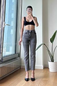 Smoked Cotton High Waist Denim Pants