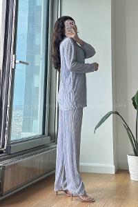Light Grey Shirt Collar Long Arm Without Accessories Cotton Fabric Regular Trousers Comfortable Suit