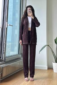 Eggplant Purple Shirt Collar Long Arm Without Accessories Cotton Fabric Regular Trousers Comfortable Suit