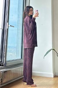 Eggplant Purple Shirt Collar Long Arm Without Accessories Cotton Fabric Regular Trousers Comfortable Suit