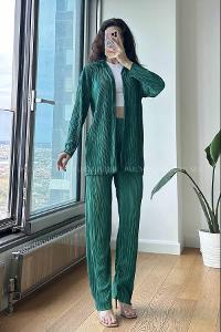 Green Shirt Collar Long Arm Without Accessories Cotton Fabric Regular Trousers Comfortable Suit
