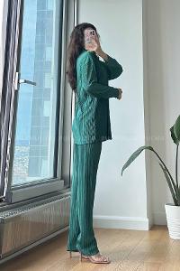 Green Shirt Collar Long Arm Without Accessories Cotton Fabric Regular Trousers Comfortable Suit