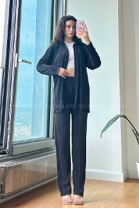 Black Shirt Collar Long Arm Without Accessories Cotton Fabric Regular Trousers Comfortable Suit