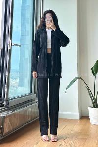 Black Shirt Collar Long Arm Without Accessories Cotton Fabric Regular Trousers Comfortable Suit