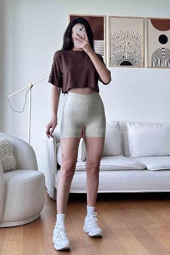 Bitter Brown Normal Neck Short Arm Cotton Fabric Crop