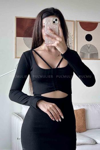 Black Scope Neck Acrylic Unprinted Dresess