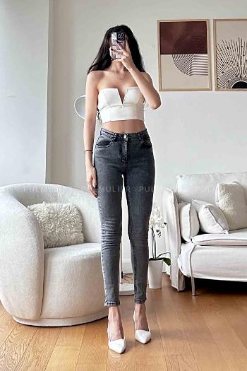 Anthracite Denim High Waist Denim Pants