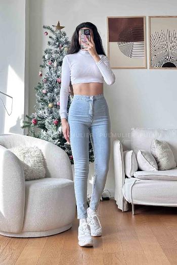 Ice Blue Denim High Waist Denim Pants