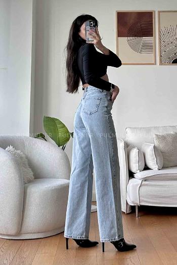 Sky Blue Cotton High Waist Denim Pants