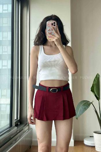 Claret Red Viscose Fabric Unprinted High Waist Sort