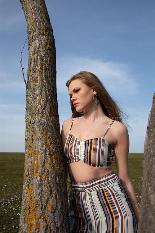 Cream Pool Neck Combed Fabric Unprinted Dresess