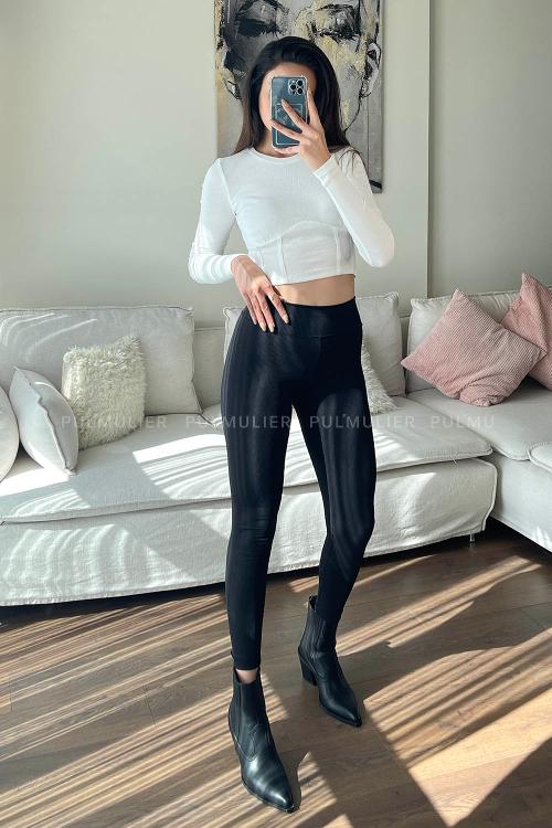 White Medium Crew Neck Long Arm Cotton Fabric Body