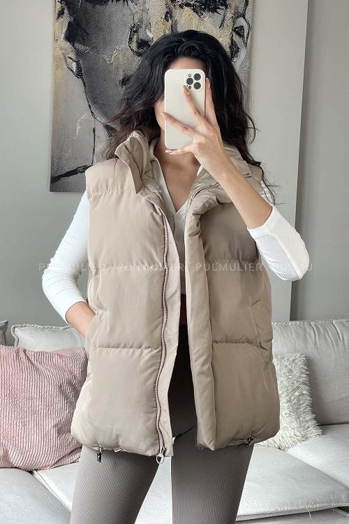 Mink Mock Turtle Neck Zero Arm Without Accessories Parachute Fabric Unprinted Vest