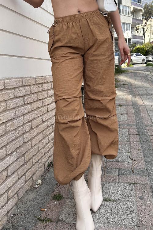 Camel Gabardin High Waist Comfortable Pants