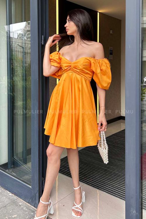 Ocher Scope Neck Knitwear Unprinted Dresess