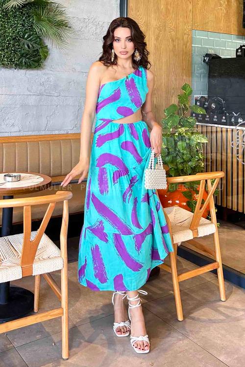 Turquoise Scope Neck Knitwear Unprinted Dresess