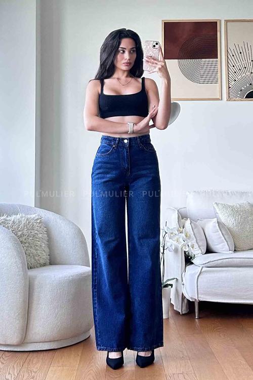 Dark Blue Denim High Waist Denim Pants