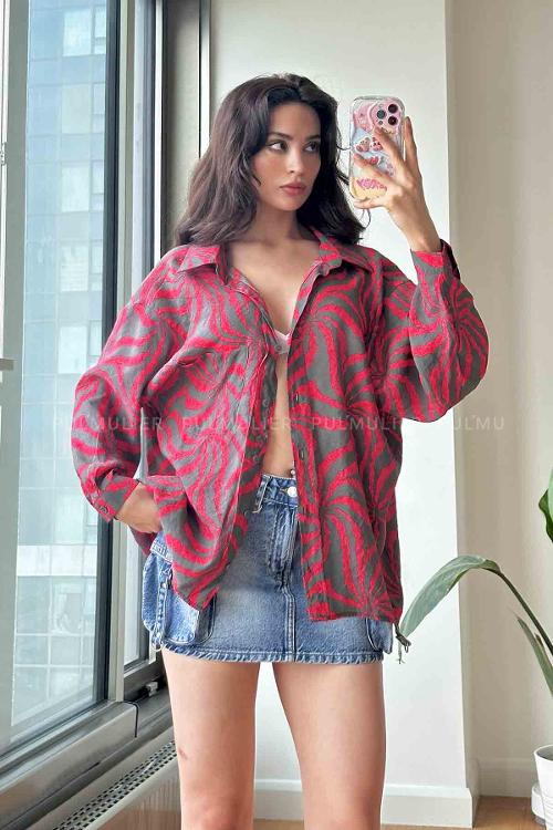 Pomegranate Flower Shirt Collar Long Arm Cotton Fabric Unprinted Shirt