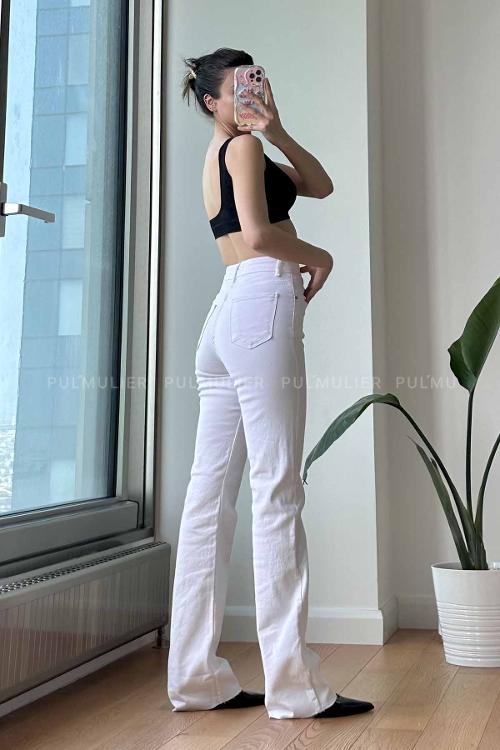 White Cotton High Waist Denim Pants